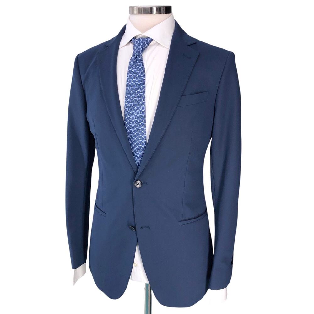 SENE Suit Jacket Mens 38R Slim Tailored Two Button Notch Lapel Navy Polyester